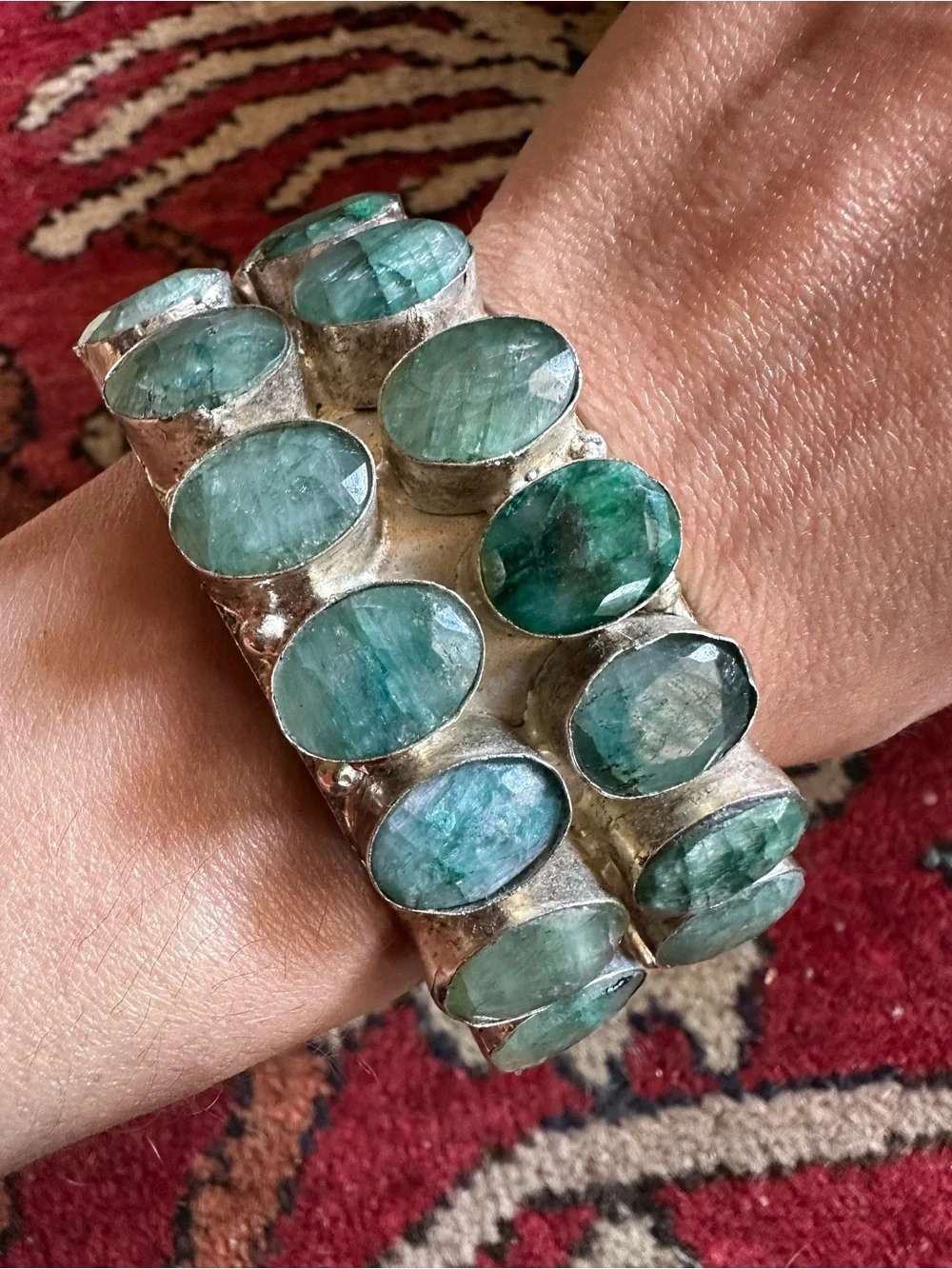 Vintage Raw Emerald Quartz Santa Fe Chunky Bracelet Wow